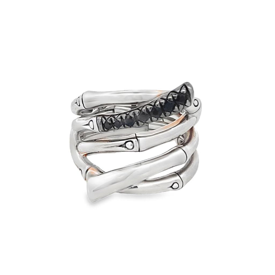 Sterling Silver John Hardy Bamboo Bypass Ring With Black Sapphires Est