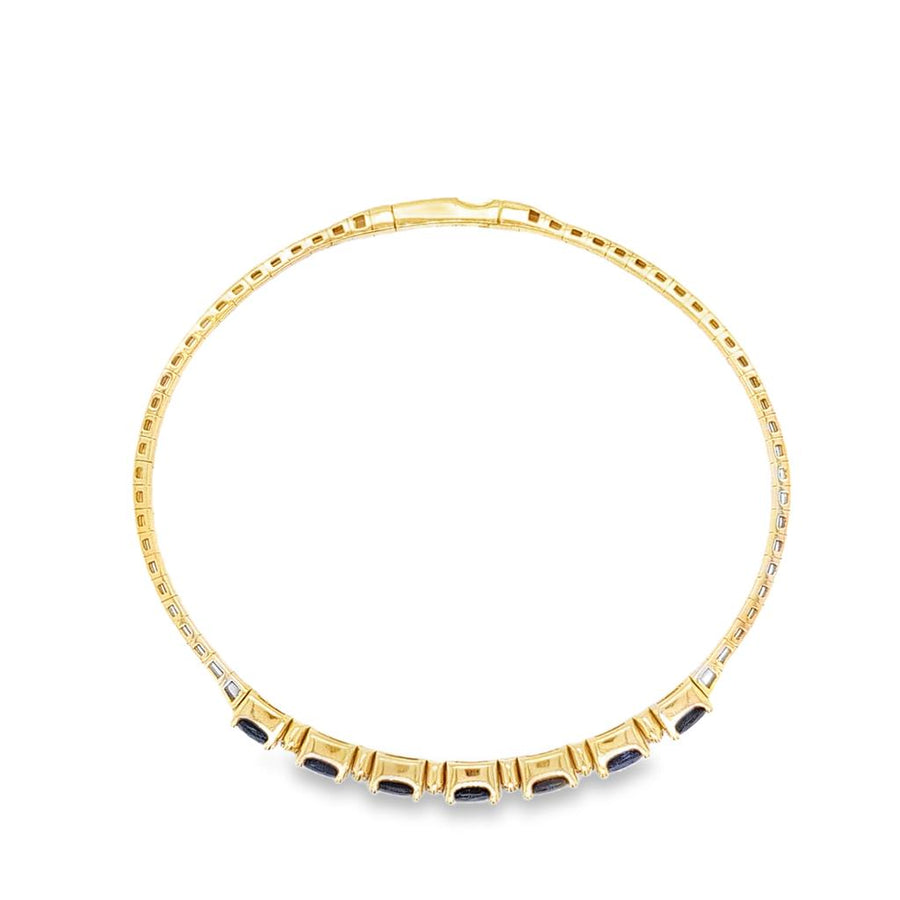Yellow 14 Karat Bangle Bracelet 7 = 3.14TWT Oval Sapphires
12 = 0.22T