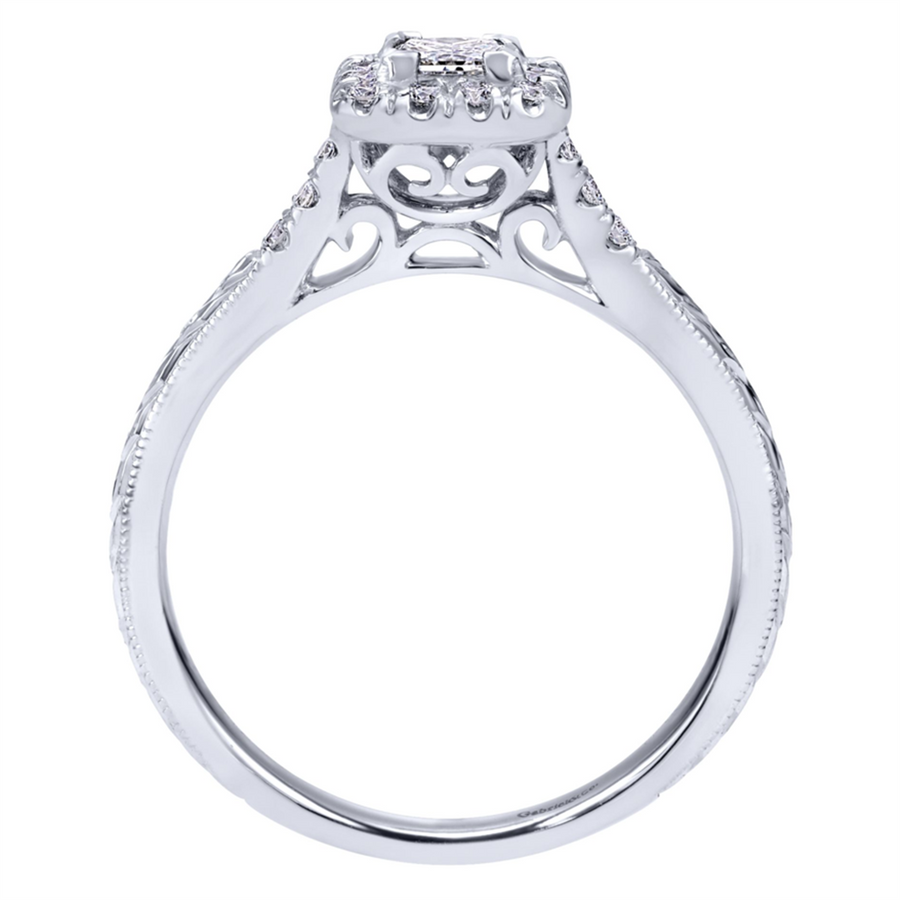 Platinum Milgrain/Engraved Filigree Basket Princess Halo Diamond Engagement Ring