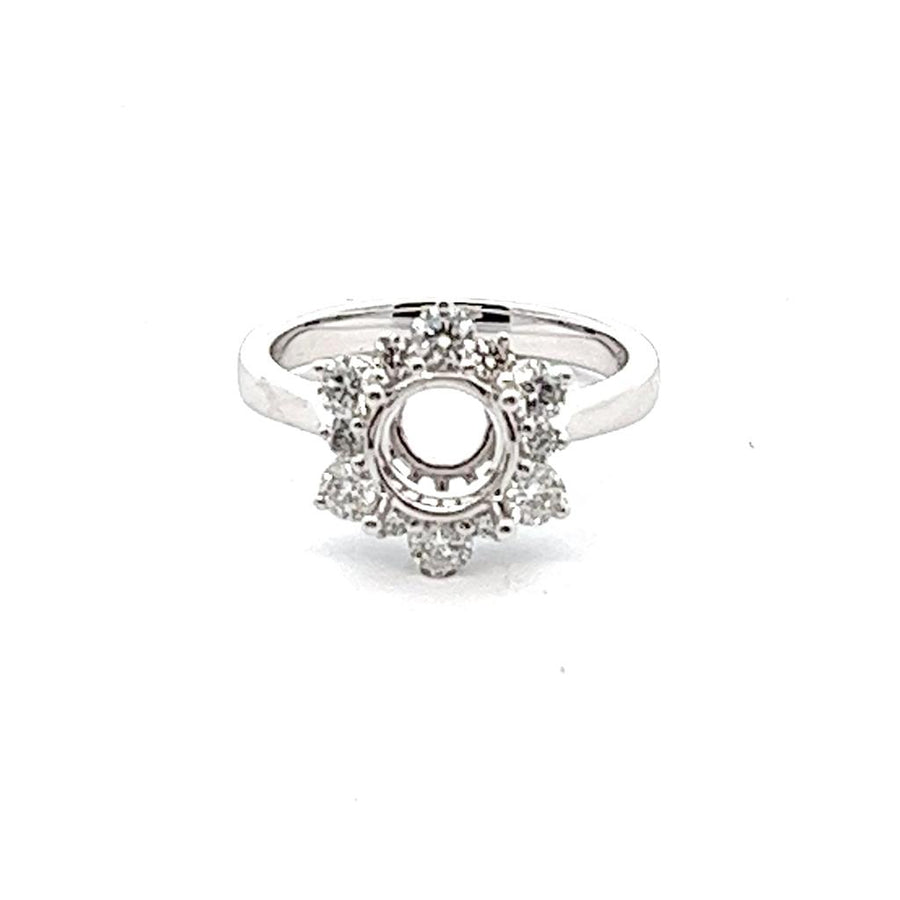 Lady's White 18 Karat Star-Shaped Halo Semi-Mount Engagement Ring