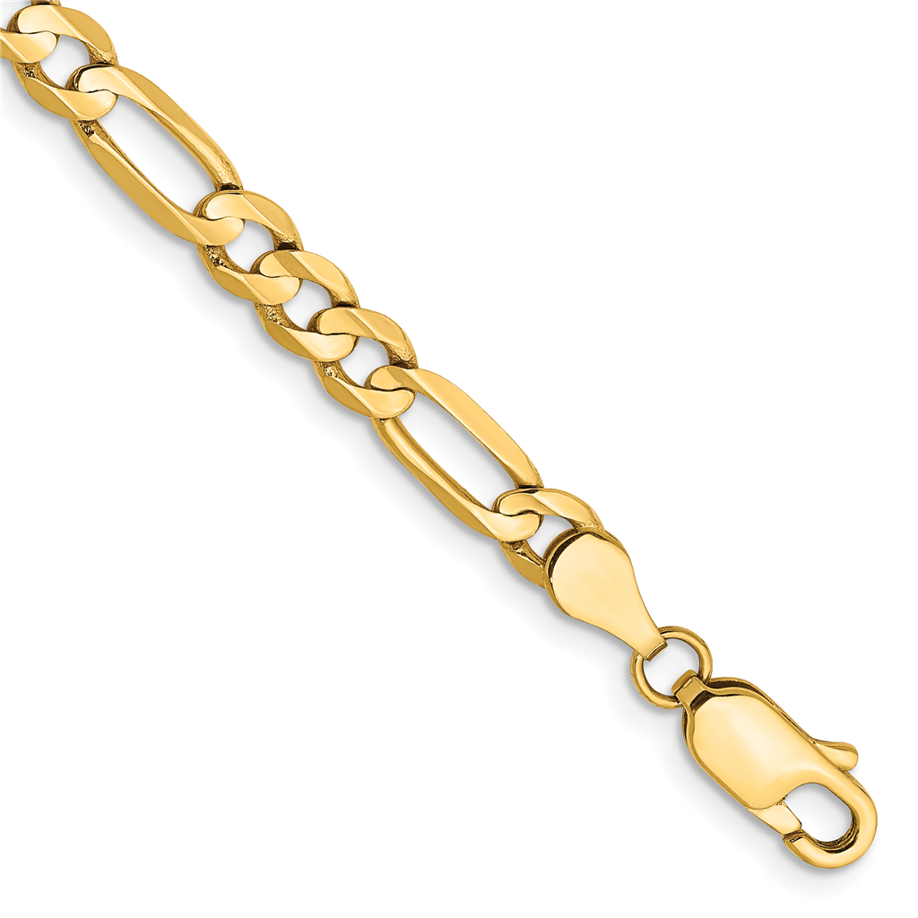 Quality Gold 14K 7 inch 4.5mm Concave Open Figaro with Lobster Clasp Bracelet