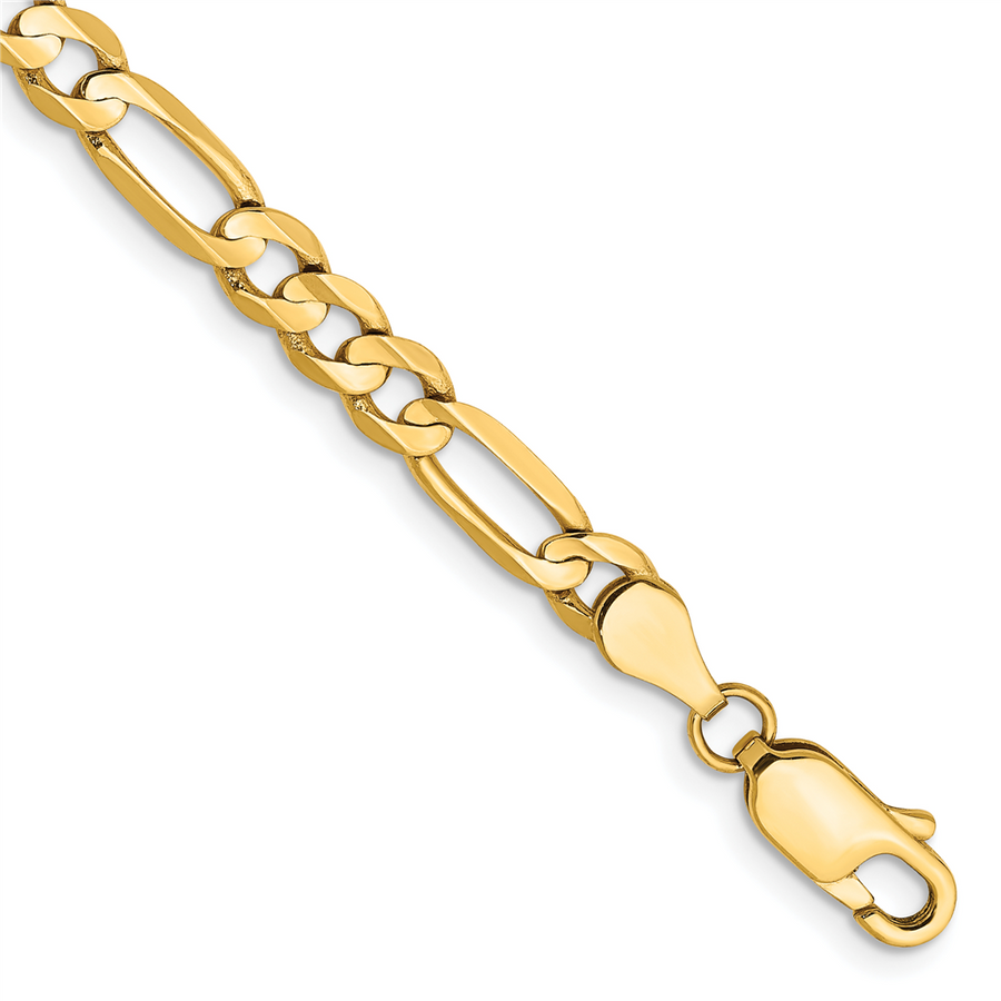 Quality Gold 14K 7 inch 4.5mm Concave Open Figaro with Lobster Clasp Bracelet