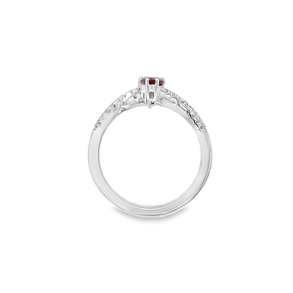 Nelson Lady's White 18 Karat Ruby and Diamond Twist Fashion Ring