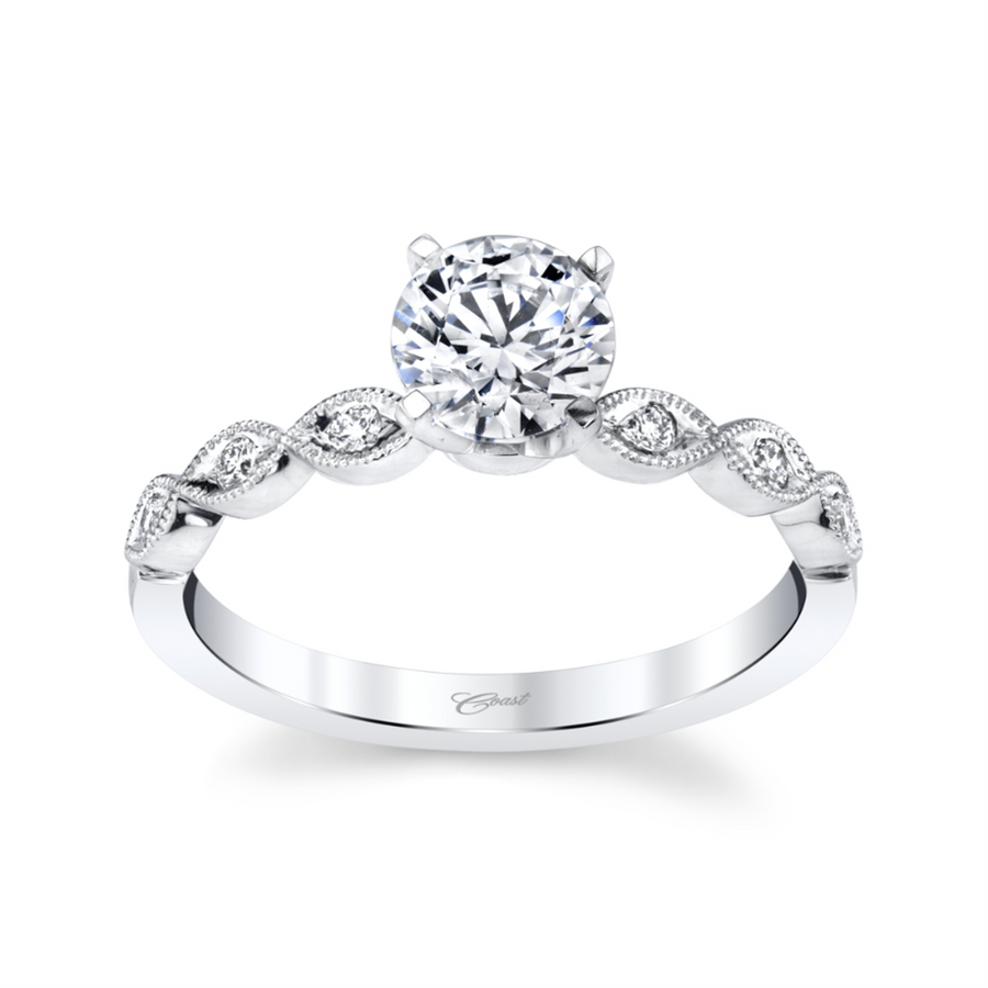 Coast Diamond Lady's 14 Karat White Gold Milgrain Ring Mounting