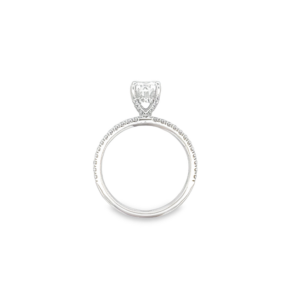 White 14 Karat Oval Hidden Halo Diamond Ring