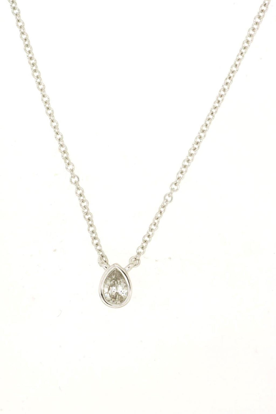 Lady's White 14 Karat Stationary Pear Bezel Necklace Length 18 With On