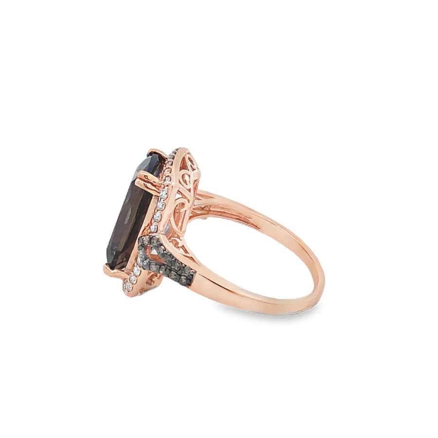Rosé 14 Karat Le Vian Cushion Smoky Qquartz And Diamond Ring Estate Je