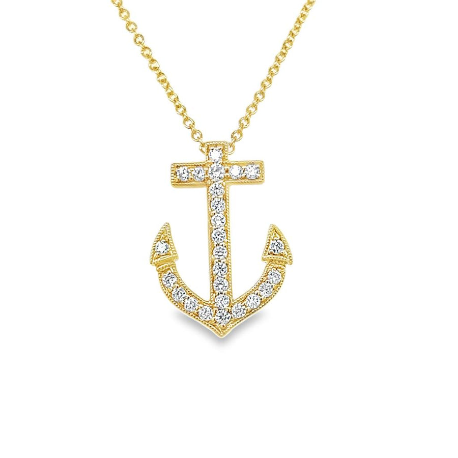 Lady's Yellow 14 Karat Diamond Anchor Necklace