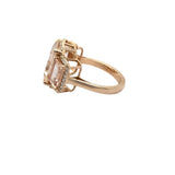 Three Stone Morganite and Diamond Halo Ring