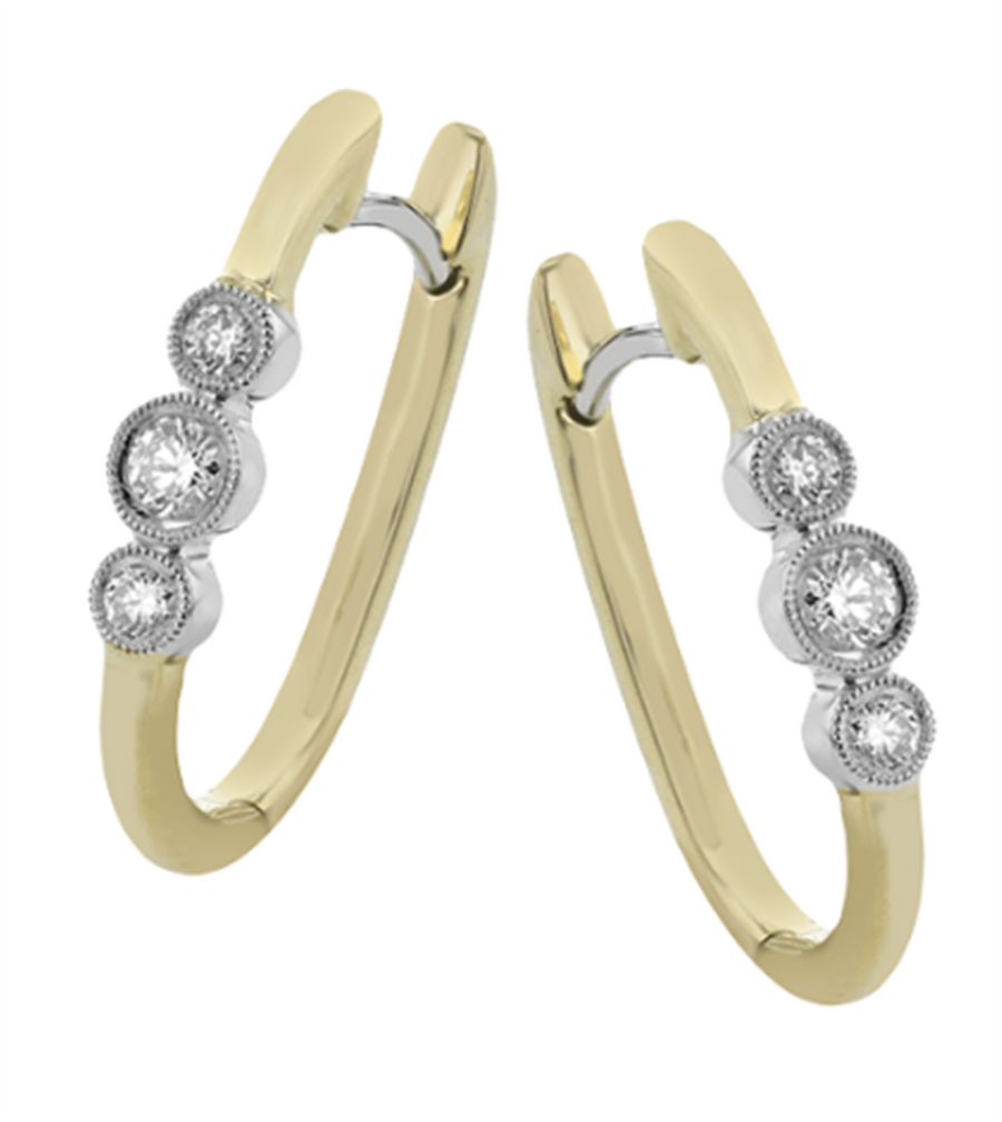 Lady's Two-Tone 18 Karat Bezel Set Earrings Earrings With 6 = 0.20TWT