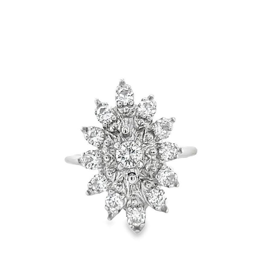 Estate Ladies Marquis-shaped Diamond Cluster Ring, thirteen (13) rd diamonds, approx. .94ctw SI2/GH, 5.42gr.