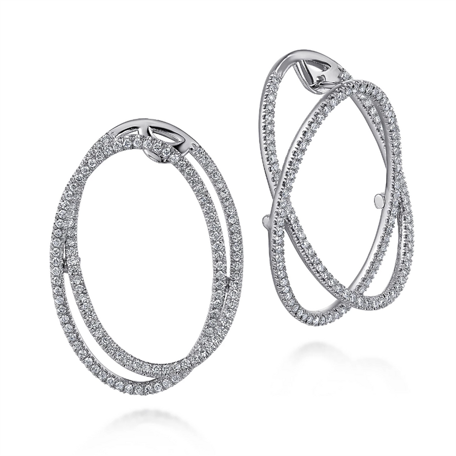 Gabriel & Co. Fashion 14K White Gold Double Layered 35mm Diamond Intricate Hoop Earrings