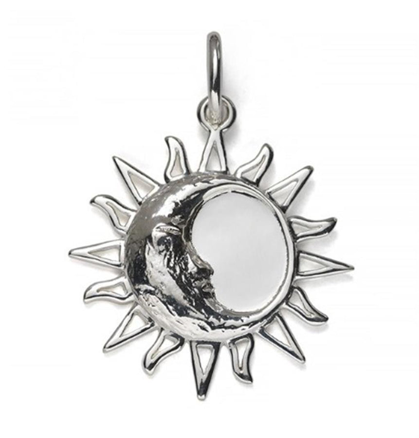 Lady's White Sterling Silver Over Brass Sun And Moon Charm