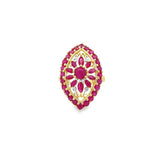 Yellow 14 Karat Marquise Ruby Halo And Floral Ring Estate Jewelry Size