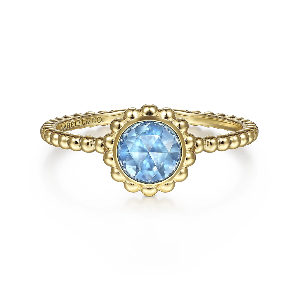 Gabriel & Co. Fashion 14K Yellow Gold Round Blue Topaz Bujukan Beaded Ring