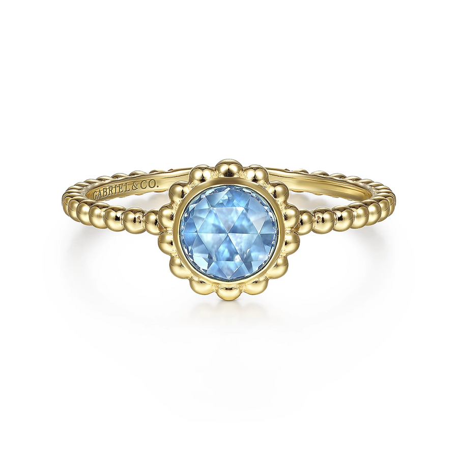 Gabriel & Co. Fashion 14K Yellow Gold Round Blue Topaz Bujukan Beaded Ring