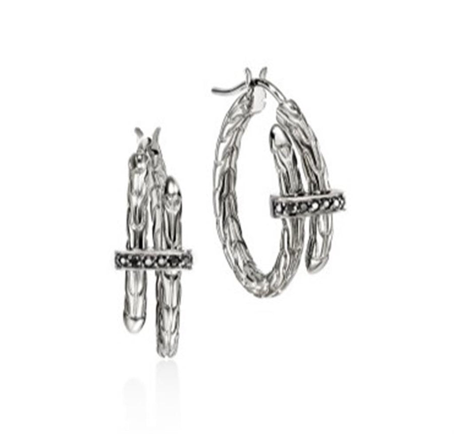 Sterling Silver Spear 22.5mm Hoop Earrings John Hardy = Round Treated