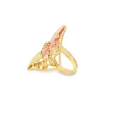 Tri-Color 10 Karat Diamond Cut Black Hills Gold Leaf Ring Estate Jewel