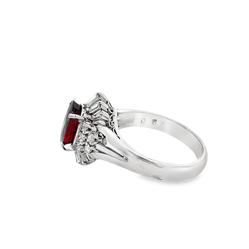 Platinum Ruby & Diamond Fashion Halo Ring Estate Jewelry Size 5.75 Wit