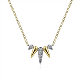 Gabriel & Co. Fashion 14K Yellow-White Gold Diamond Pave Spike Fan Bar Necklace