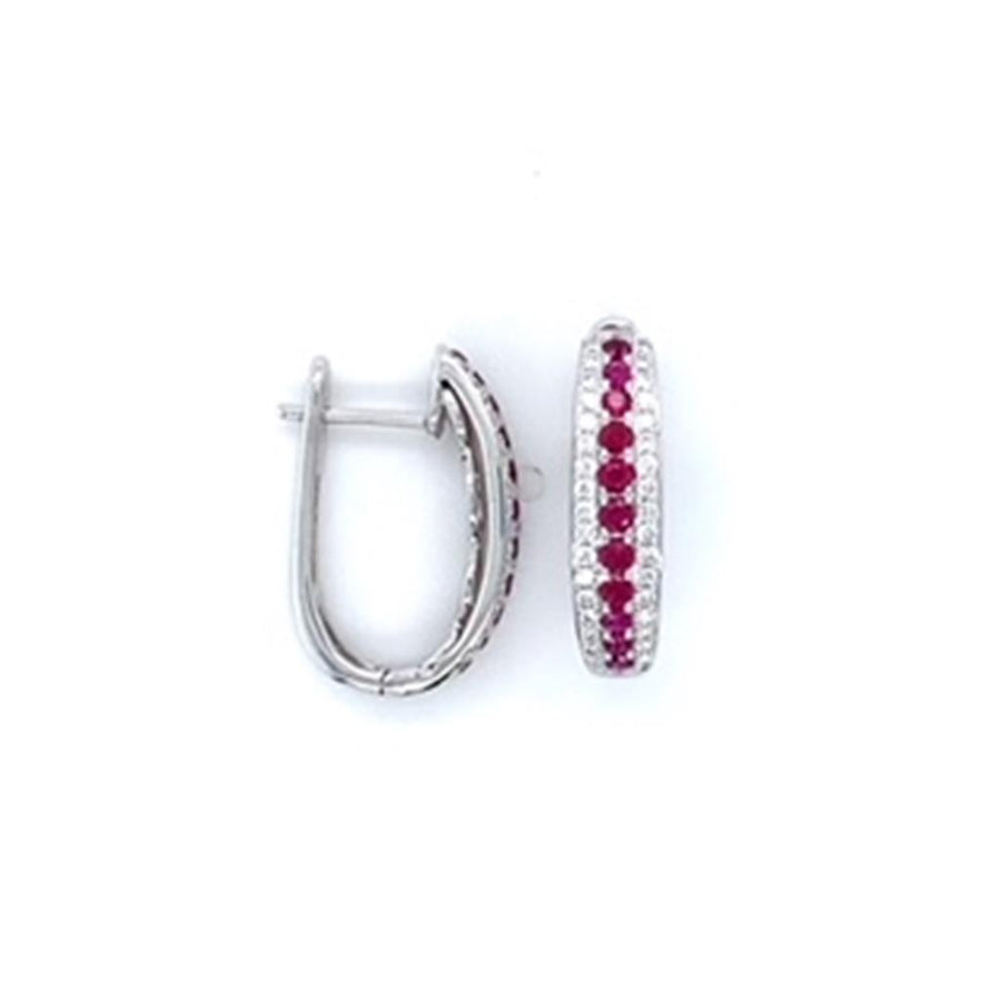 Lady's White Polished 14 Karat 3 Row Hoop Earrings 22=0.50tw Round Red