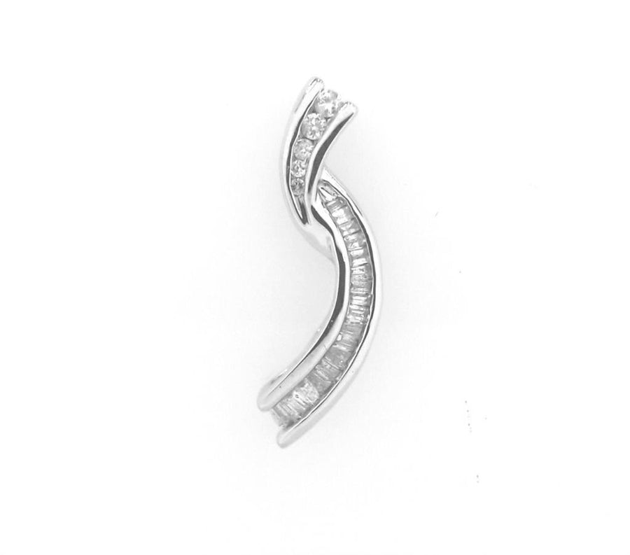 White 10 Karat Round And Baguette Diamond "S" Shape Pendant With A 1.1