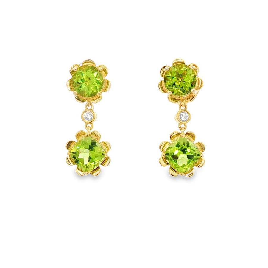 Lady's Yellow 14 Karat Floral 2 Stone Drop Earrings With 2 = 2.15Twt R