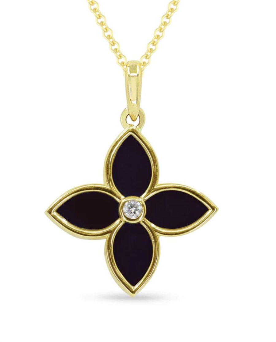 Lady's Yellow 14 Karat Flower Necklace Length 18 With One 2.58CT Fanta