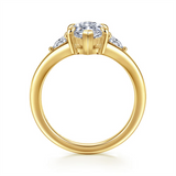 Lady's Yellow 14 Karat 3 Stone Claw Prong Semi-Mount Ring Size 6.5 2 =