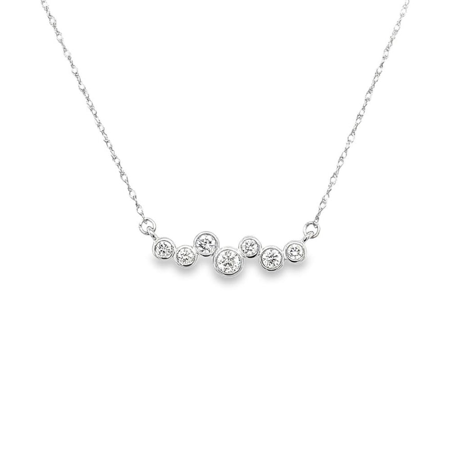 Lady's White 14 Karat Bubble Bezel Station Necklace Length 18 With 7 =