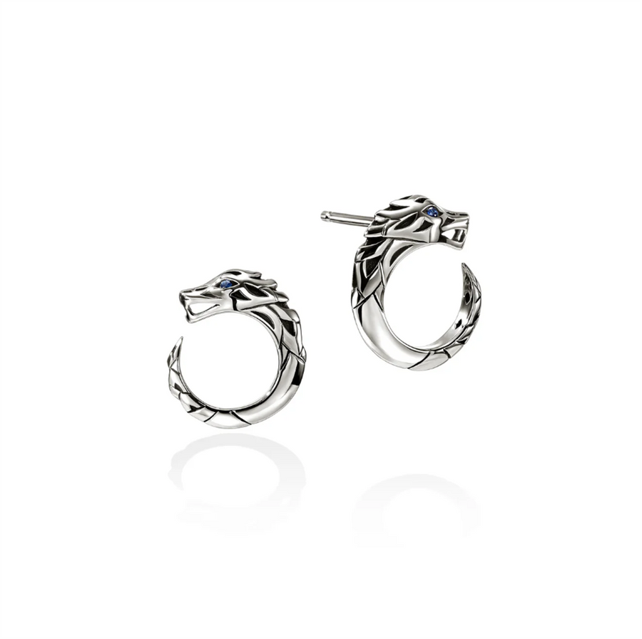 White Sterling Silver Naga Hoop Earrings John Hardy 2 = Round Sapphire