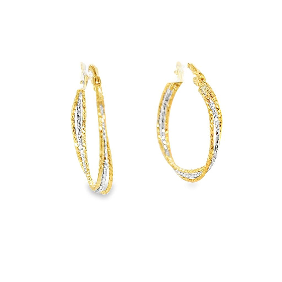 Two-Tone 10 Karat Diamond Cut 2.6X23.25mm Triple Rope Hoop Earrings Es