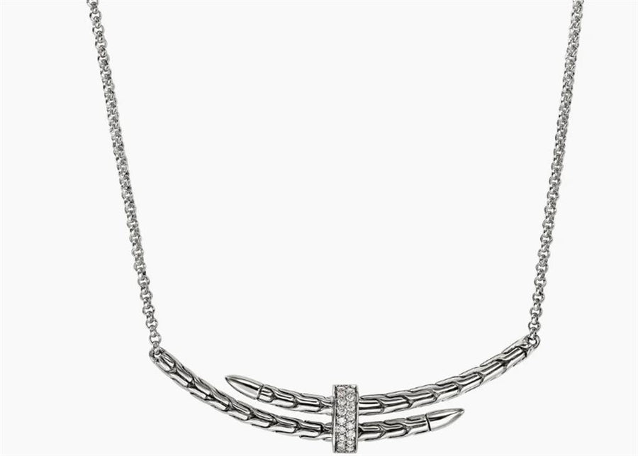 White Sterling Silver Spear John Hardy With 17 = 0.08TWT Round Diamond