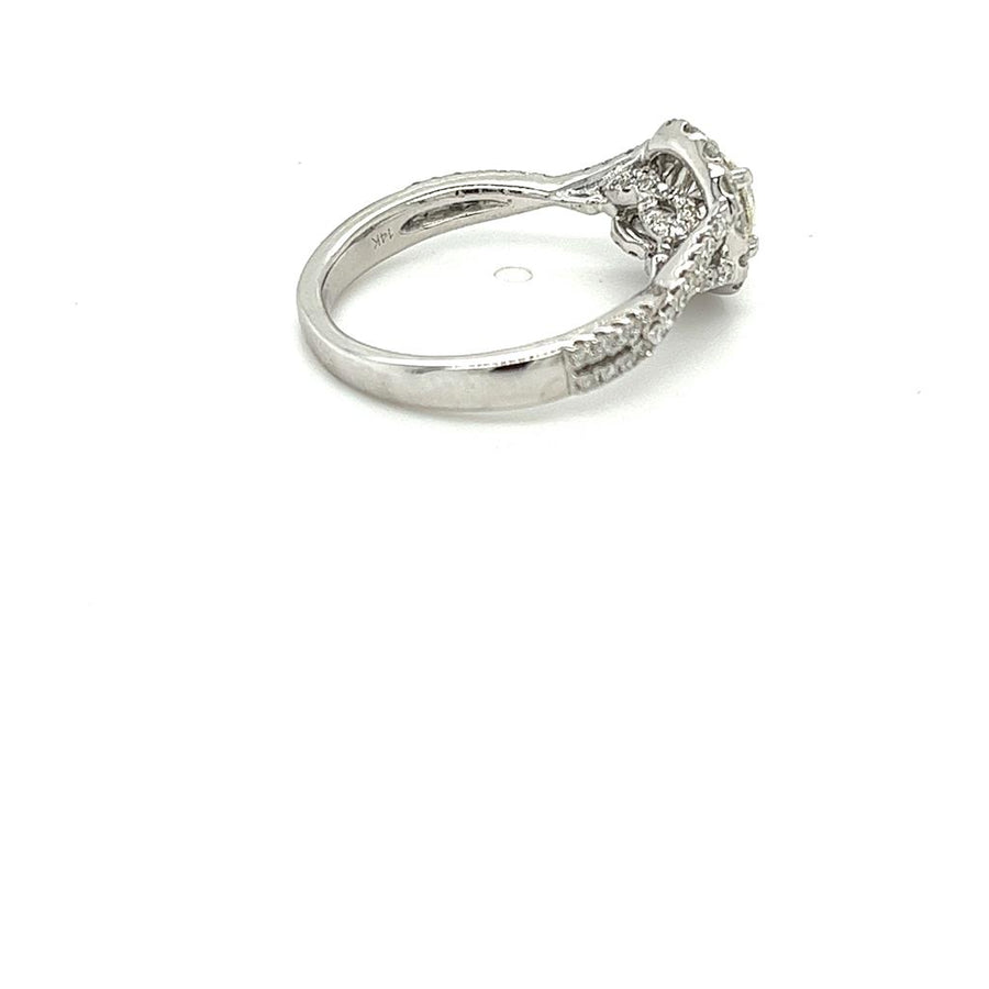 White 14 Karat twist side halo engagement ring