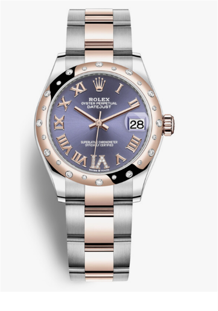 Rolex Datejust 31 Aubergine Dial Automatic Diamond Ladies Steel and 18
