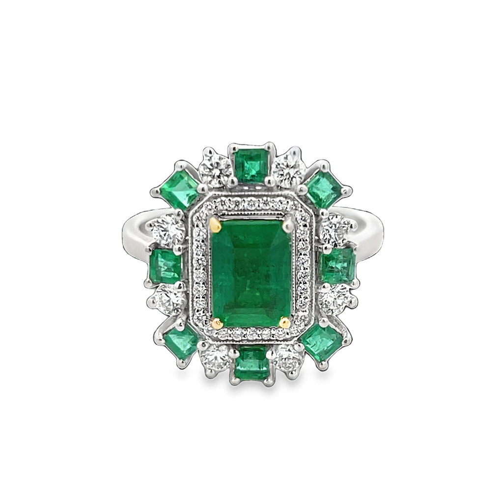 Emerald & Diamond Antique Style Halo Ring