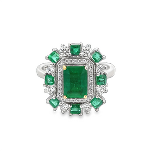 Emerald & Diamond Antique Style Halo Ring