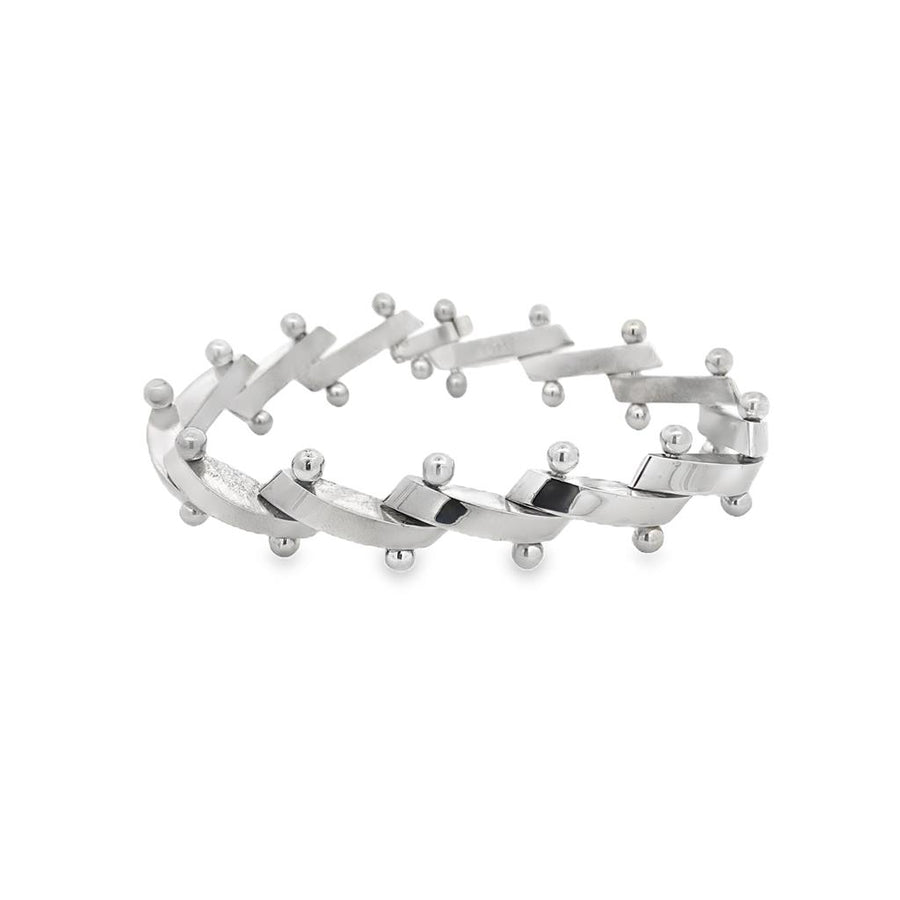 Silver Hinged Ball/Rail Fence Bracelet