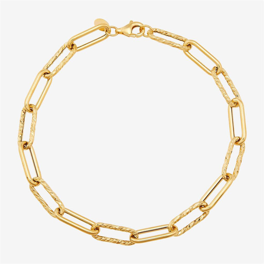 Yellow 14 Karat 1.2MM Paper Clip Bracelet with Alternating Twist and P