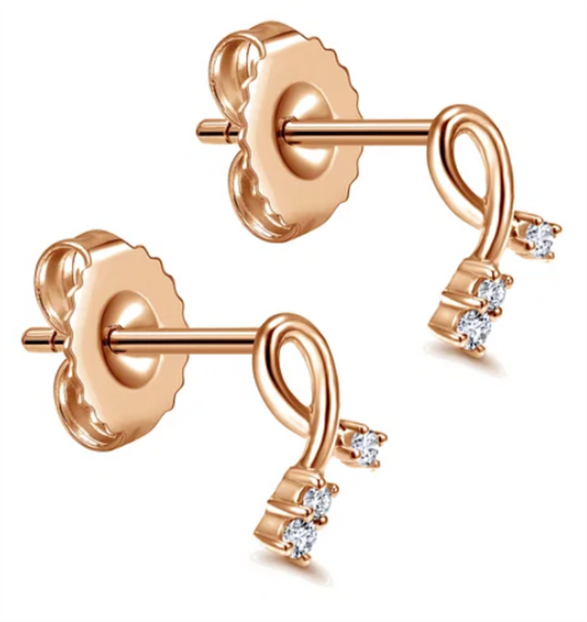 Lady's Rosé 14 Karat Ribbon Stud Earrings 6 = 0.05tw Round H/I SI2 Dia