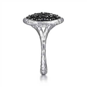 Gabriel & Co. Silver Sterling Silver Oval Black Spinel Pave Ring