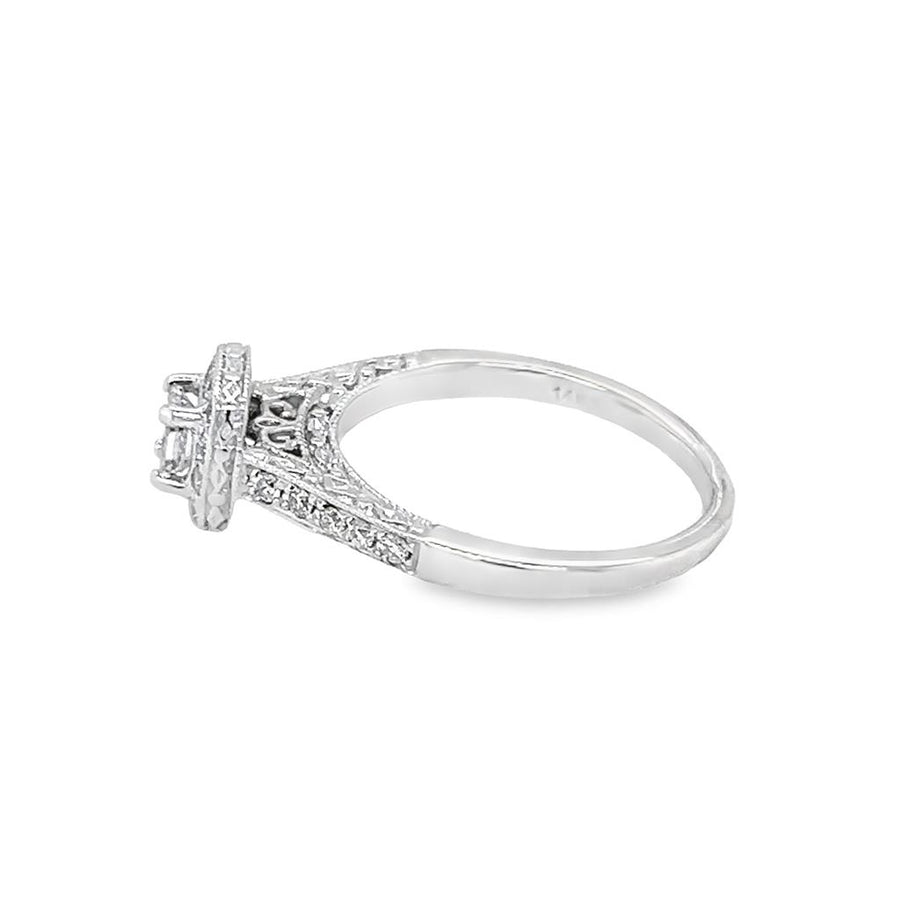 White 14 Karat Cushion Cluster Engagment Ring