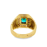 18 Karat Yellow Gold Bezel Set Emerald And Diamond Grooved Ring Estate