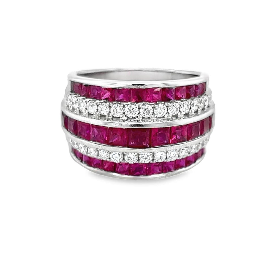 White 18 Karat 5 Row Ruby Wide Band
