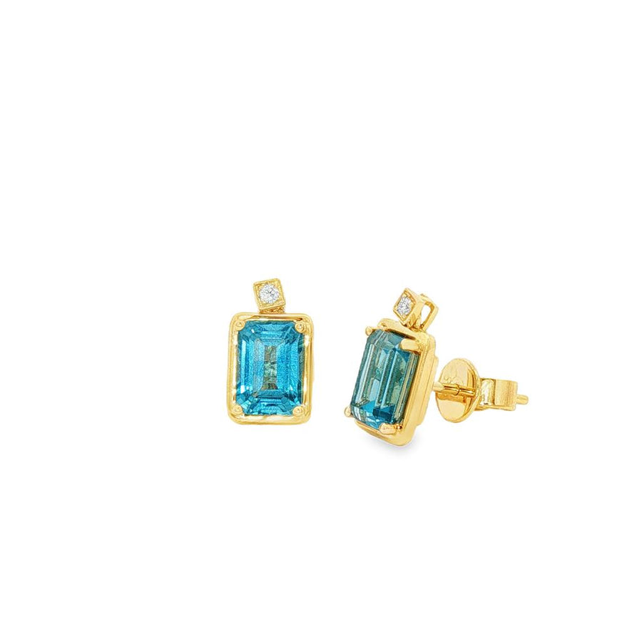 Lady's Yellow 14 Karat 2 Stone Drop Stud Earrings With 2 = 2.56Twt Eme