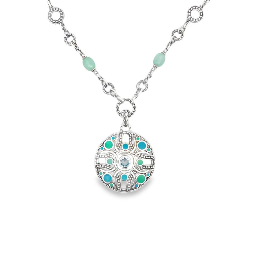 John Hardy Palu Bulan Pendant w/Blue Topaz and Enamel