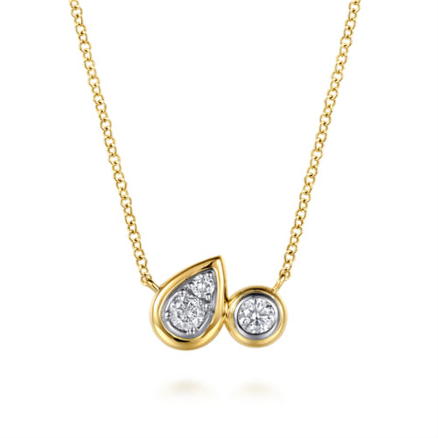 Lady's Two-Tone 14 Karat Pear And Round Stationary Pendant And Cable L