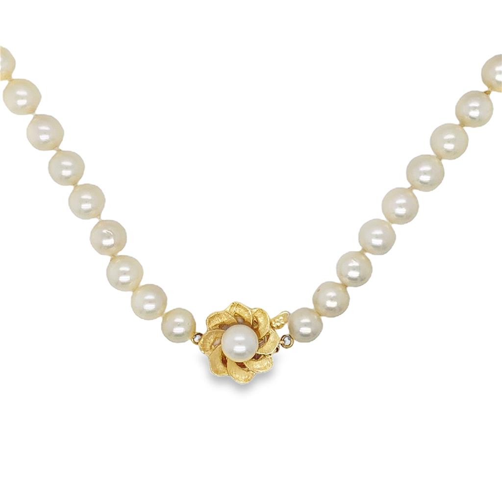 Estate Pearl Necklace with Floral Clasp