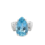Estate Split Shank Diamond and Aquamrine Ring