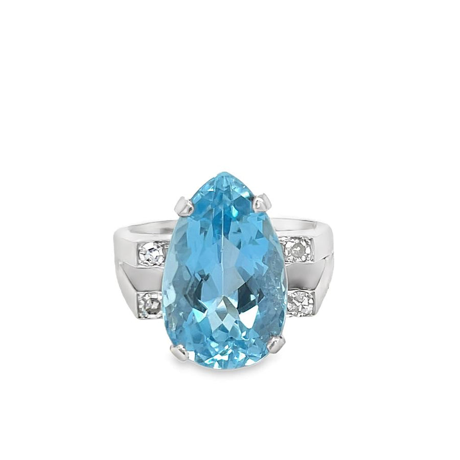 Estate Split Shank Diamond and Aquamrine Ring